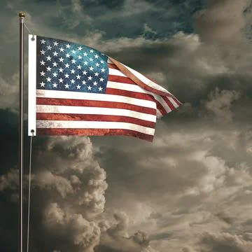American flag waving under a cloudy sky Stock Illustration