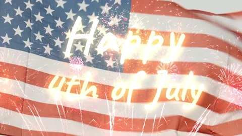 American flag waving in the wind with bright sparkler light effect in a Stock Footage 338332204