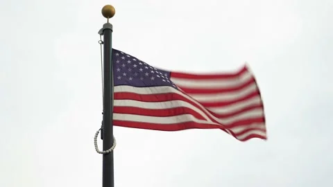 American Flag Waving in the Wind On Cloudy Day Stock Footage 230644486