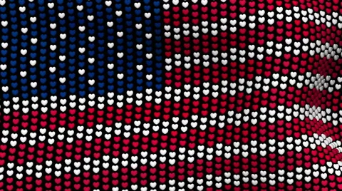 American flag is waving in the wind, consisting of hearts. Video stock 66817573