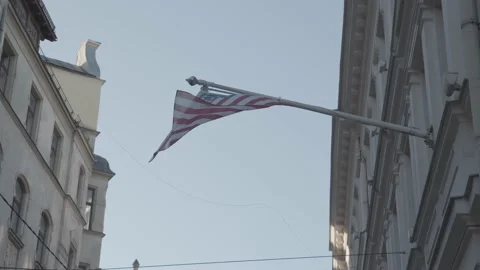 American Flag Waving in the Wind Stockbeeldmateriaal 221853961