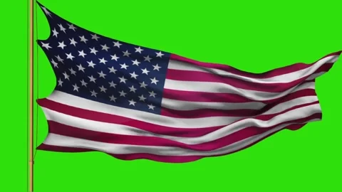 American flag waving on the wind on green background. 3d green screen animation. Stock Footage 265149343