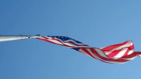 American flag waving in the wind, low angle Video stock 109501308
