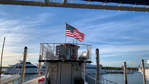 American Flag Waving in the Wind in the Mast  Stock Footage 102694047