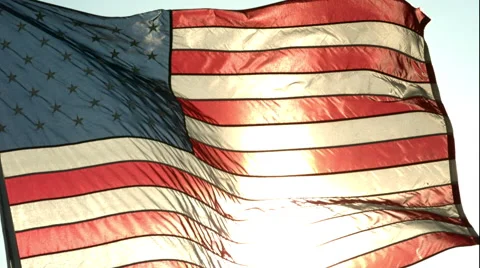 American Flag Waving in the Wind at Sunset in Slow Motion Stock-Footage 42536042