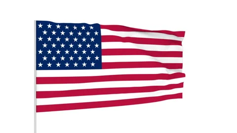 American flag on a white background sways a strong wind. Stockbeeldmateriaal 130002020