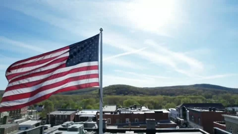 American Flag in the Wind Stock Footage 153568188