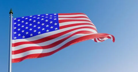 American flag in the wind waves the background of the sky. 3d render イラスト素材
