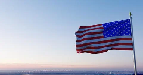 American flag in the wind waves the background of the sky. 3d render 스톡 일러스트