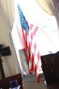 American Flag in Window Stock Photos