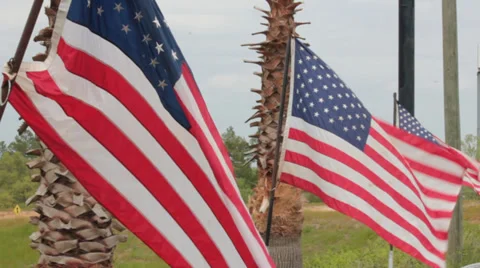 American Flags Billowing in the Breeze Stock Footage 37248500