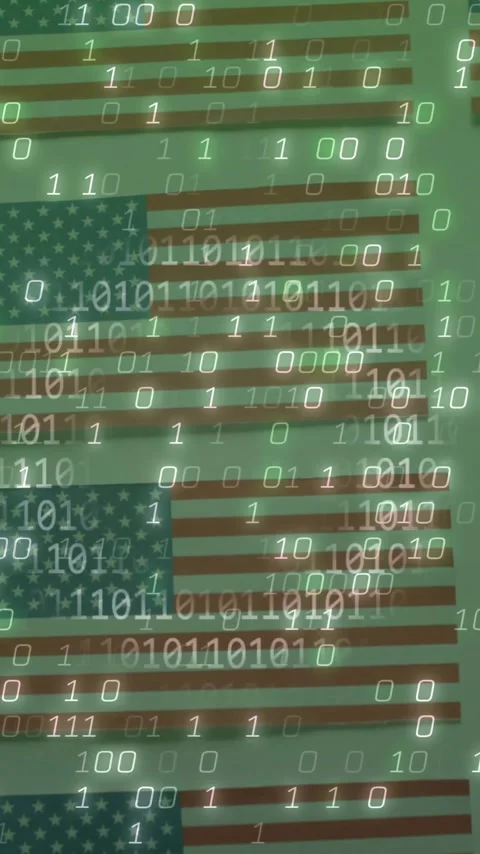 American flags with binary code animation overlay, moving in loop Stock-Footage 342677320