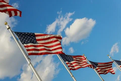 American Flags blowing in the wind at in District of at Washington DC USA Stock Photos