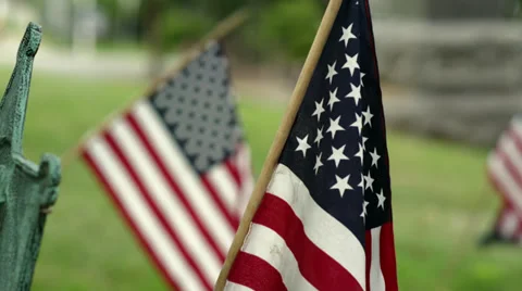 American Flags in Cemetery Stock Footage 37215520