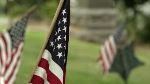 American Flags in Cemetery Stock Footage 37215705