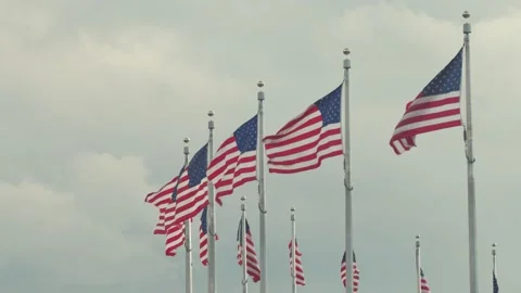 American Flags Fluttering In The Wind. Washington DC. 4K. Stock Footage 150605317