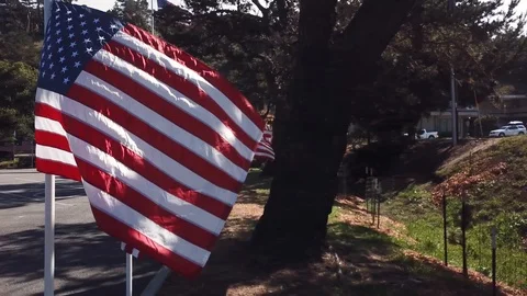 American Flags fly-by drone shot 4k Stock Footage 94429977