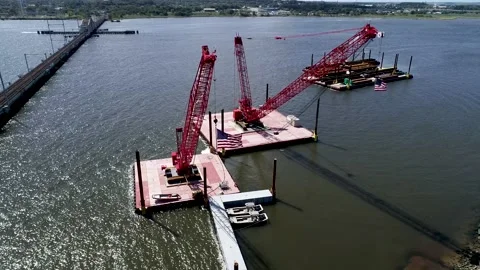 American Flags flying from cranes Stock Footage 139151988