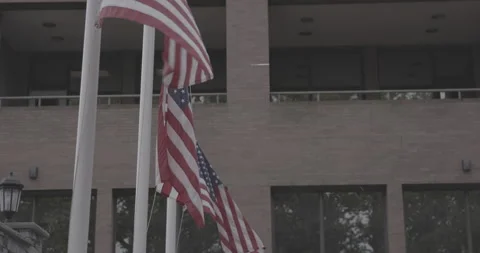 American Flags at Half Mast 4K Stock Footage 145997646