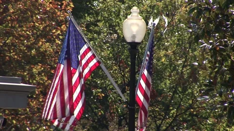 American Flags on Pole Stockbeeldmateriaal 50984132
