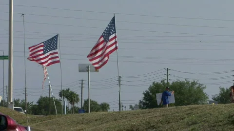 American Flags By The Road Stock Footage 144039