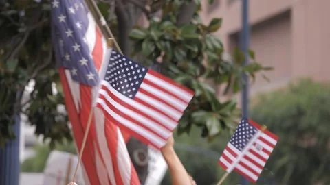 American Flags In Slow Motion Tripod Shot 스톡 동영상 130153552