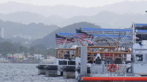 American flags on US Coast Guard boats Stock Footage 59866432