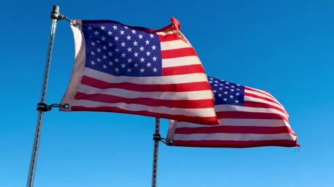 American flags on UTV light whips fly Stock Footage 299762457