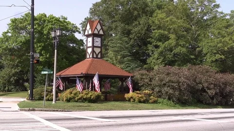 American Flags Waving Gazebo Stock Footage 77681428
