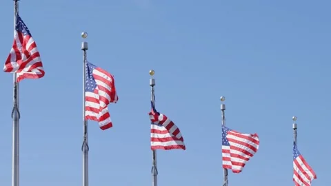 American Flags Waving in the Wind in Slow Motion Stock Footage 193945469