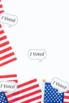 American flags on white background top view Stock Illustration