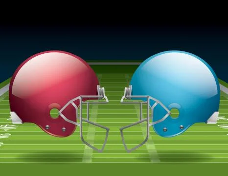 American football field and helmets Stock Illustration