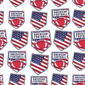 American football patch pattern design with USA flag, ball and typography Stock Illustration