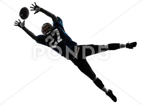 American football player man catching receiving silhouette Stock Photos