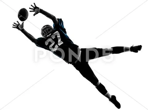 American football player man catching receiving silhouette Stock Photos