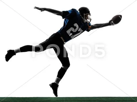 American football player man scoring touchdown silhouette Stock Photos
