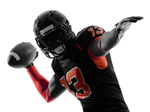 American football player quarterback passing portrait silhouette Stock Photos