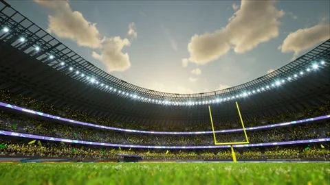 American football stadium with fans cloudy evening crowd waiting game clamping Stock Footage