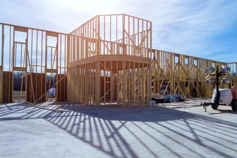 American frame house under construction house in of interior residential home Stock Photos