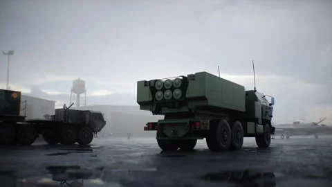 American High Mobility Artillery Rocket System. Military base. Video stock 313505830