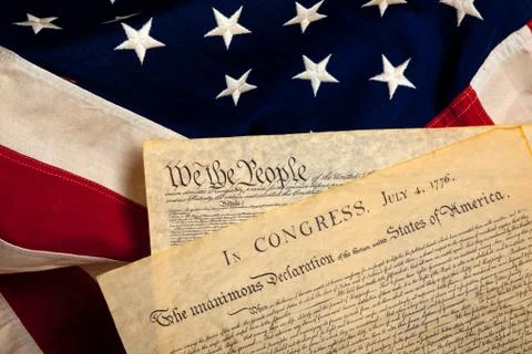 American historic documents on a flag Stock Photos
