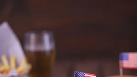 American hot dog  at a picnic for fourth of July Stock Footage 110911237