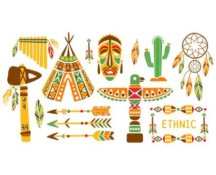 American Indian Ethnic Elements Boho Style Design Set Illustrazione stock