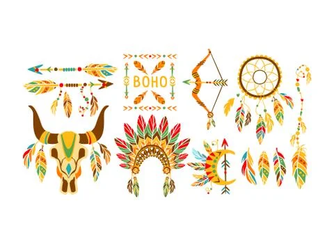 American Indian Ethnic Elements Boho Style Design Collection Illustrazione stock