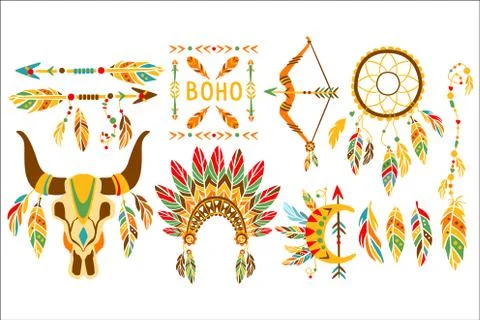 American Indian Ethnic Elements Boho Style Design Set Illustrazione stock
