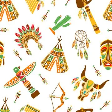American Indians Seamless Pattern, Ethnic, Tribal Design Element Can Be Used for Stock Illustration