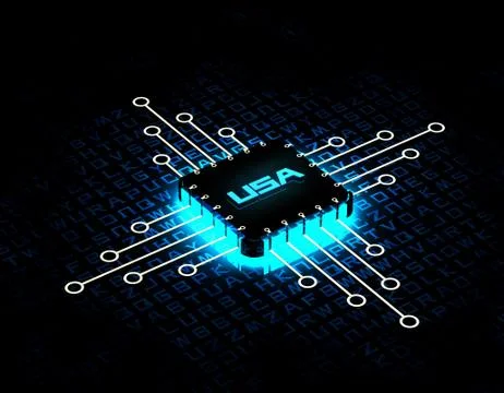 American intelligent electronic technology chip, data transmission Stock Illustration