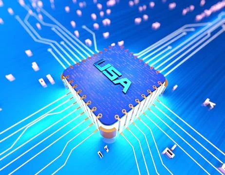 American intelligent electronic technology chip, data transmission Stock Illustration