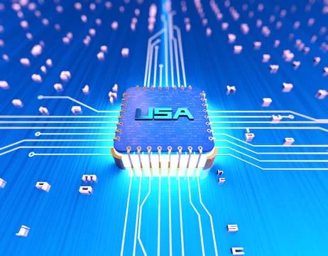 American intelligent electronic technology chip, data transmission Stock Illustration