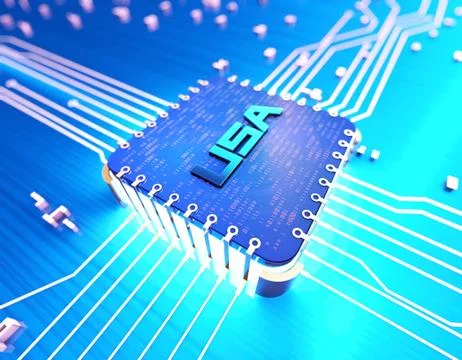 American intelligent electronic technology chip, data transmission Stock Illustration